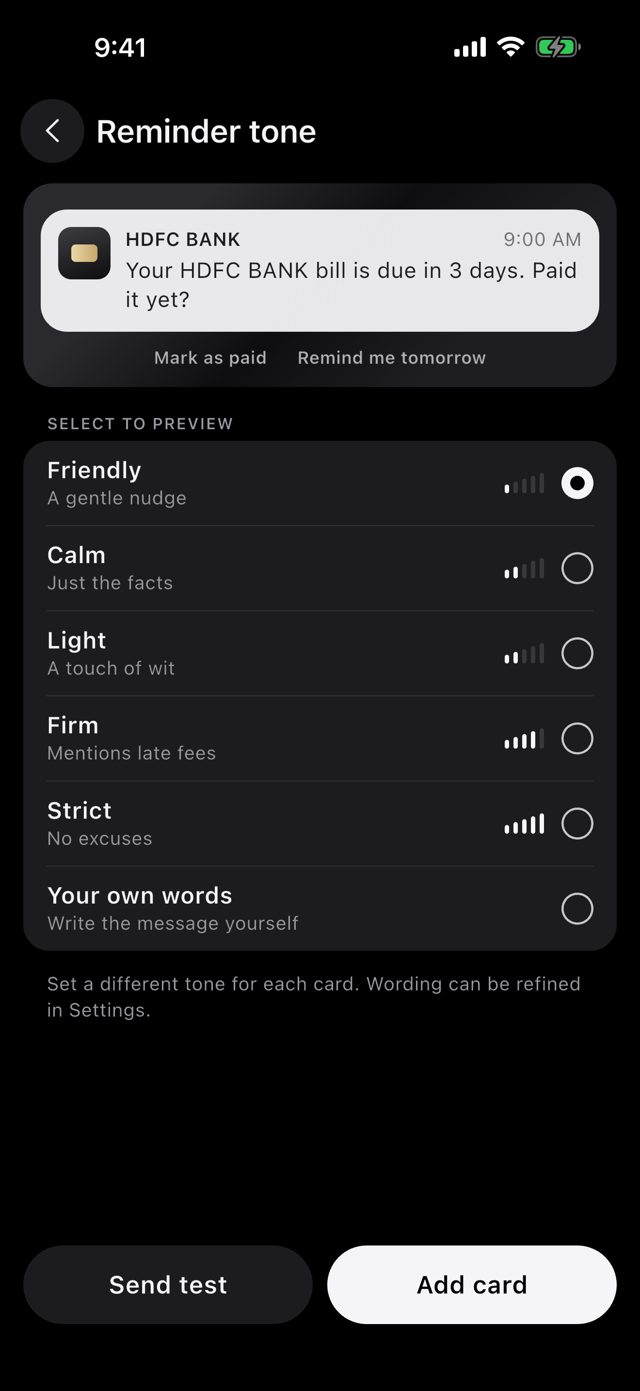 Choosing a reminder tone in Cardly